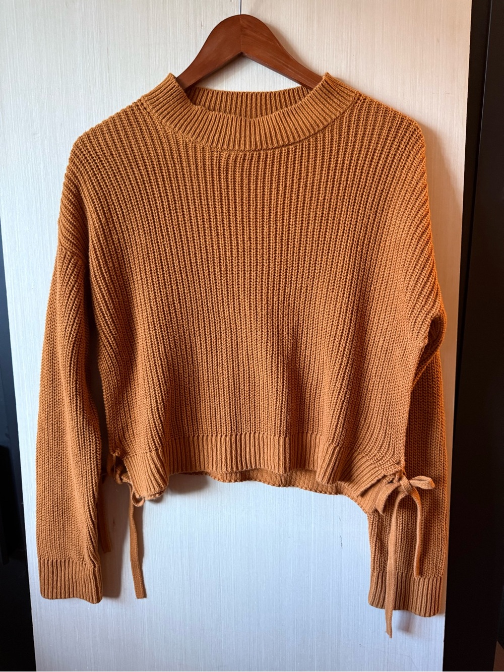Women's Cropped Drawstring Hem Sweater - Burnt Orange